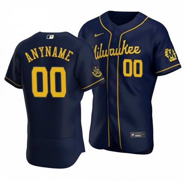 Men's Milwaukee Brewers Customized Navy Flex Base Stitched Jersey