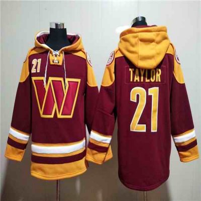 Men's Washington Commanders #21 Sean Taylor Burgundy Lace-Up Pullover Hoodie