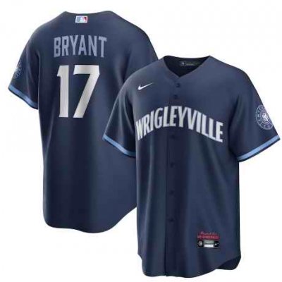 Men's Chicago Cubs #17 Kris Bryant 2021 Navy City Connect Stitched MLB Jersey