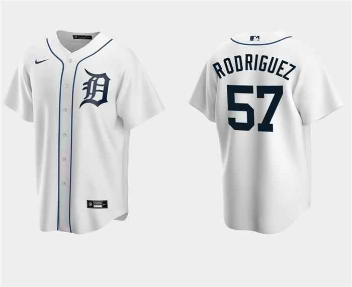 Men's Detroit Tigers #57 Eduardo Rodriguez White Cool Base Stitched Jersey