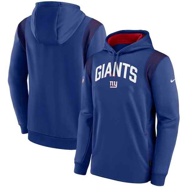 Men's New York Giants Blue Sideline Stack Performance Pullover Hoodie 002