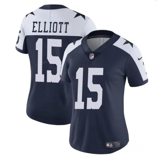 Women's Dallas Cowboys #15 Ezekiel Elliott Navy/White Vapor Thanksgiving Limited Stitched Football Jersey(Run Small