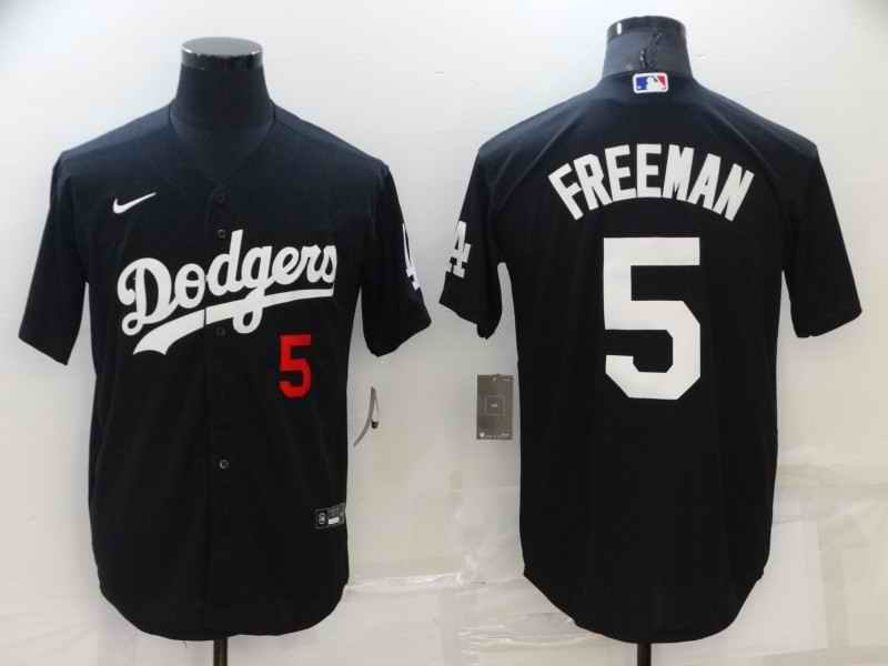 Men's Los Angeles Dodgers #5 Freddie Freeman Black Cool Base Stitched Baseball Jersey