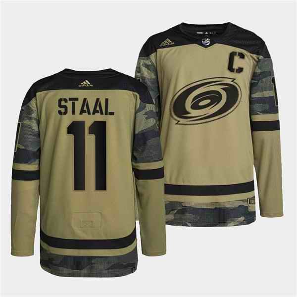 Men's Carolina Hurricanes #11 Jordan Staal 2022 Camo Military Appreciation Night Stitched Jersey