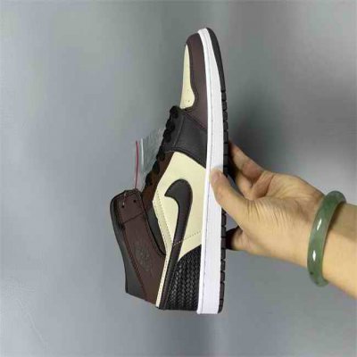 Men's Running Weapon Air Jordan 1 Brown/Cream Shoes 0652