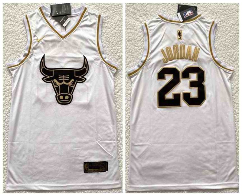 Men's Chicago Bulls #23 Michael Jordan White Gold Edition Stitched Jersey