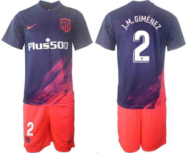 Men's Athletic De Madrid #2 Jos' Gim'nez Purple Away Soccer Jersey Suit