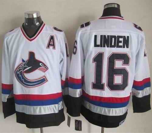 Canucks #16 Trevor Linden White/Black CCM Throwback Stitched NHL Jersey