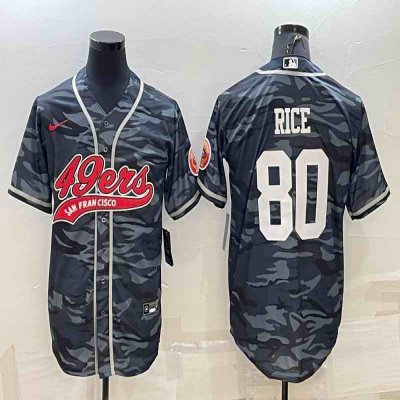 Men's San Francisco 49ers #80 Jerry Rice Grey Camo With Patch Cool Base Stitched Baseball Jersey