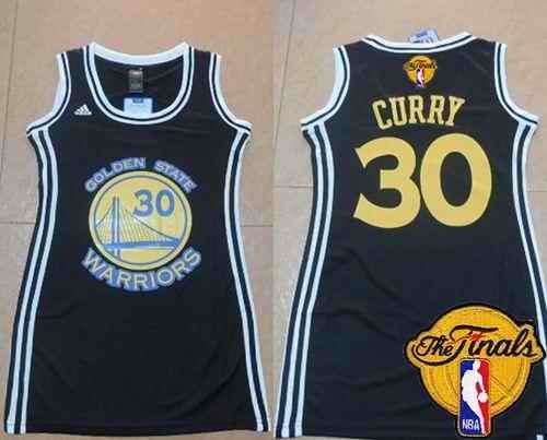 Warriors #30 Stephen Curry Black The Finals Patch Women's Dress Stitched NBA Jersey