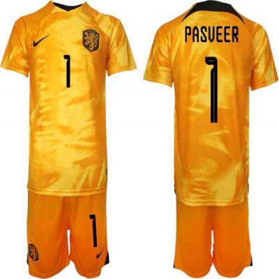 Men's Netherlands #1 Pasveer Orange Home Soccer Jersey Suit