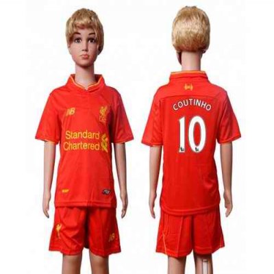 Liverpool #10 Coutinho Red Home Kid Soccer Club Jersey