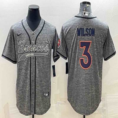 Men's Denver Broncos #3 Russell Wilson Grey With Patch Cool Base Stitched Baseball Jersey