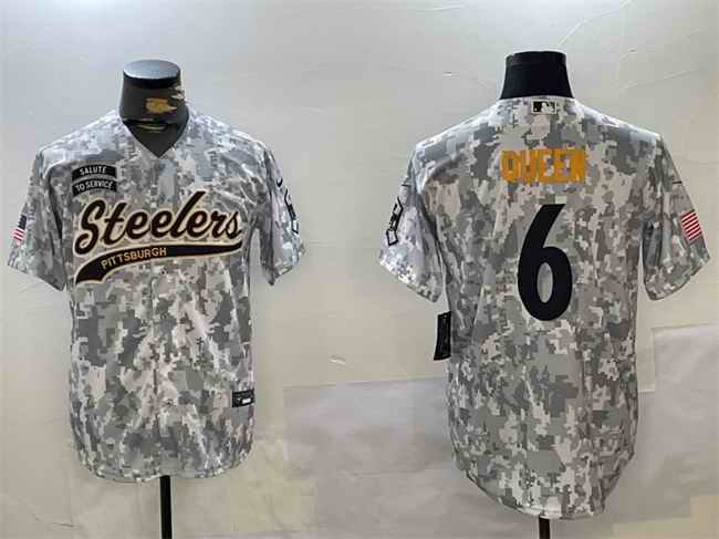 Men's Pittsburgh Steelers #6 Patrick Queen 2024 Arctic Camo Salute to Service Stitched Baseball Jersey