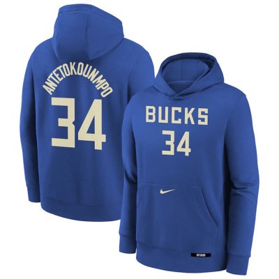 Men's Milwaukee Bucks #34 Giannis Antetokounmpo Royal 2024/25 City Edition Club Fleece Pullover Hoodie