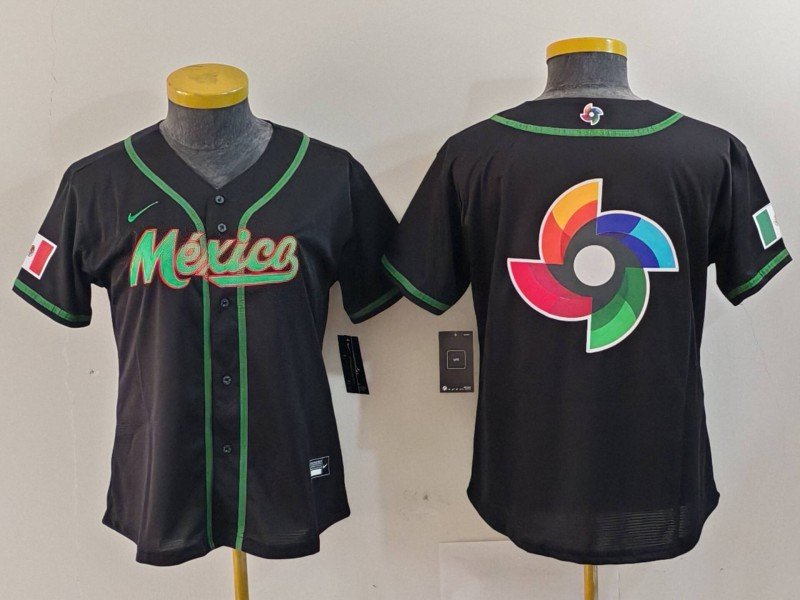 Youth Mexico Baseball Team Big Logo 2023 Black World Baseball Classic Stitched Jersey