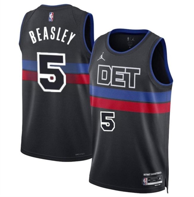 Men's Detroit Pistons #5 Malik Beasley Black 2024 Statement Edition Stitched Basketball Jersey