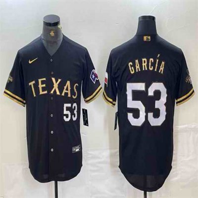 Men's Texas Rangers #53 Adolis Garc'a Black Gold With Patch Cool Base Stitched Baseball Jersey