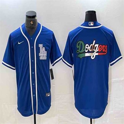 Men's Los Angeles Dodgers Team Big Logo Blue Cool Base Stitched Baseball Jersey