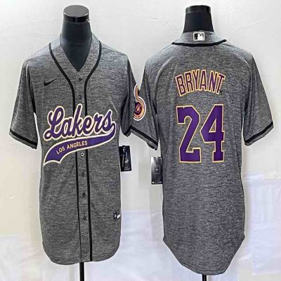 Men's Los Angeles Lakers #24 Kobe Bryant Gray Cool Base With Patch Stitched Baseball Jersey