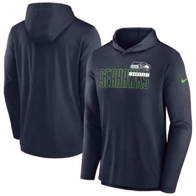 Men's Seattle Seahawks Navy Lightweight Performance Hooded Long Sleeve T-Shirt