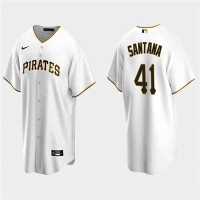 Men's Pittsburgh Pirates #41 Carlos Santana White  Cool Base Stitched Baseball Jersey