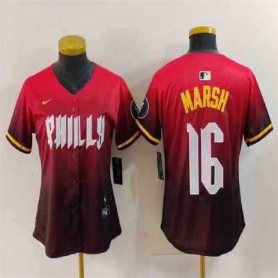 Women's Philadelphia Phillies #16 Brandon Marsh Red 2024 City Connect Limited Stitched Baseball Jersey