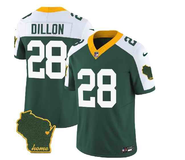 Men's Green Bay Packers #28 A.J. Dillon Green/White 2023 F.U.S.E. Home Patch Vapor Untouchable Limited Stitched Jersey