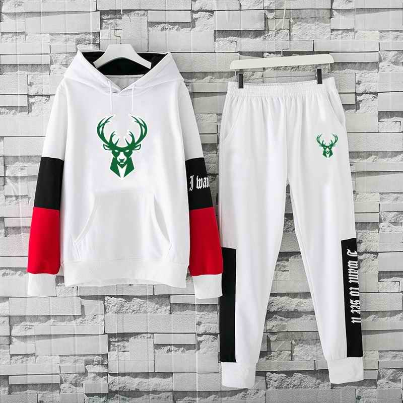 Men's Milwaukee Bucks 2019 White Tracksuits Hoodie Suit