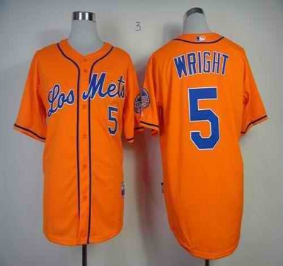 Mets #5 David Wright Orange Los Mets Cool Base Stitched MLB Jersey