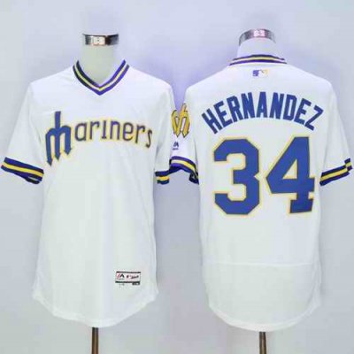 Mariners #34 Felix Hernandez White Flexbase Authentic Collection Cooperstown Stitched MLB Jersey