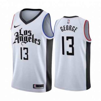 Men's Los Angeles Clippers #13 Paul George White 2019 City Edition Stitched NBA Jersey