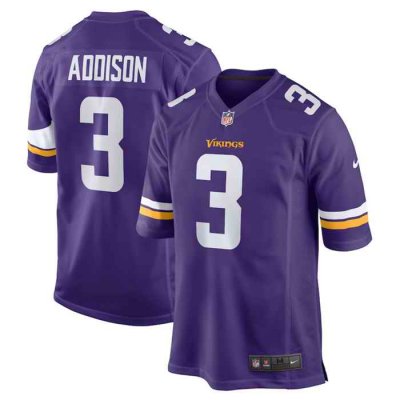 Men's Minnesota Vikings #3 Jordan Addison Purple 2023 Draft Stitched Game Jersey