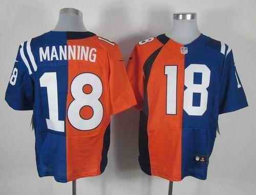 Nike Colts #18 Peyton Manning Orange/Royal Blue Men's Stitched NFL Elite Split Broncos Jersey