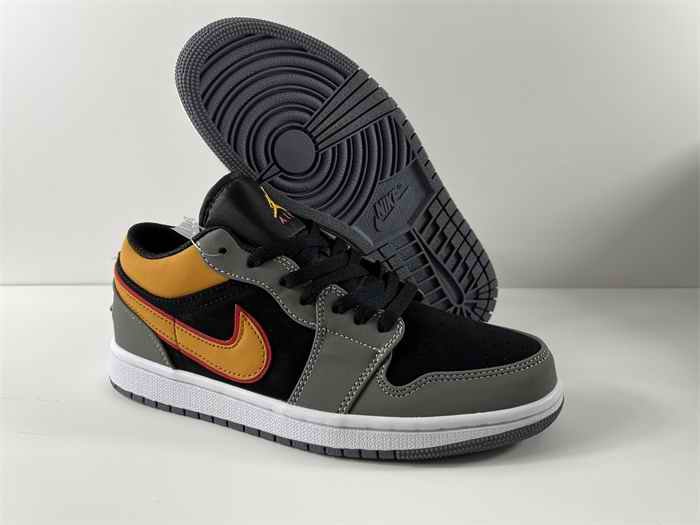 Men's Running Weapon Air Jordan 1 Low Gray/Black/Yellow Shoes 0571