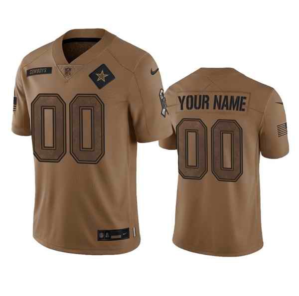 Men's Dallas Cowboys Active Player Custom 2023 Brown Salute To Service Limited Stitched Football Jersey