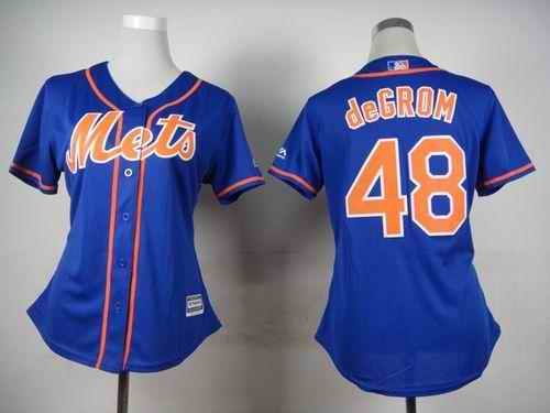 Mets #48 Jacob deGrom Blue Alternate Women's Stitched MLB Jersey