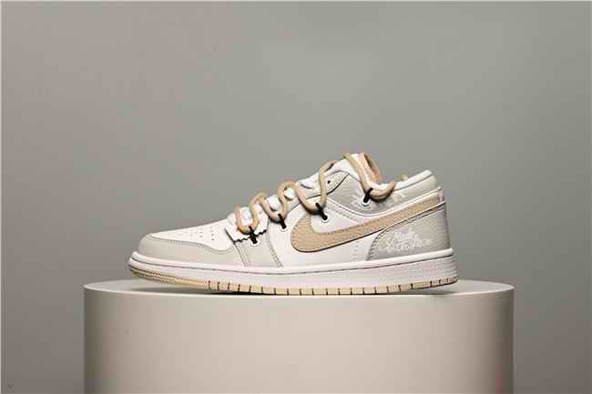 Women's Running Weapon Air Jordan 1 Low Grey/Cream Shoes 0386