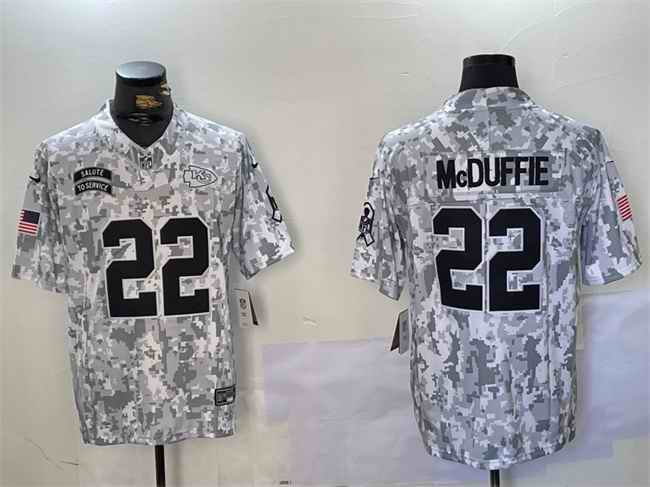 Men's Kansas City Chiefs #22 Trent McDuffie 2024 F.U.S.E Arctic Camo Salute to Service Limited Stitched Football Jersey