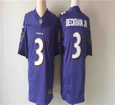 Men's Baltimore Ravens #3 Odell Beckham Jr. Purple 2023 F.U.S.E.  Vapor Untouchable Stitched Football Jersey