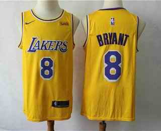 Men's Los Angeles Lakers #8 Kobe Bryant Yellow 2018-2019 Wish Swingman Stitched NBA Jersey