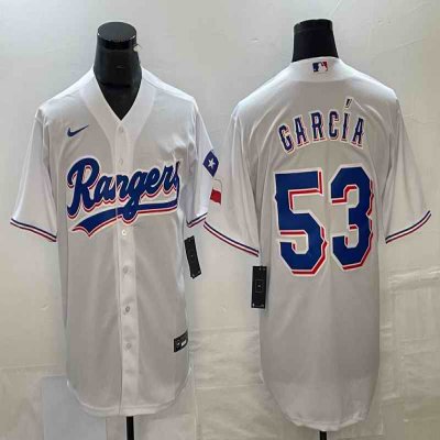 Men's Texas Rangers #53 Adolis Garcia White Cool Base Stitched Baseball Jersey