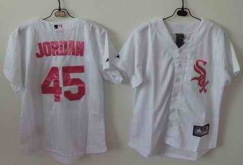 White Sox #45 Michael Jordan White(Pink Strip) Women's Fashion Stitched MLB Jersey