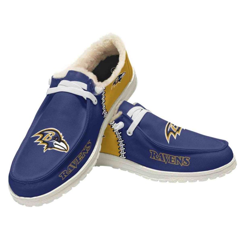 Men's Baltimore Ravens Loafers Lace Up Fuzzy Lined Shoes 002 (Pls check description for details)