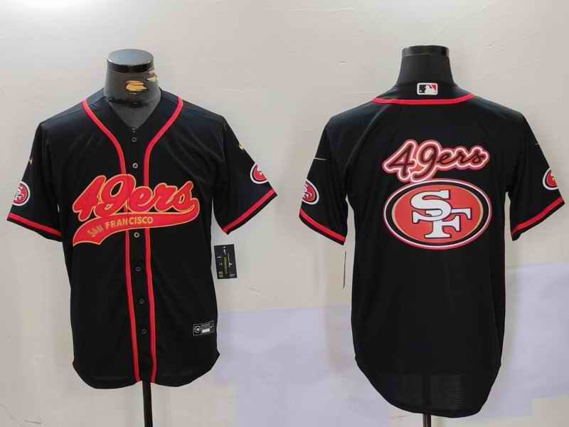 Men's San Francisco 49ers Team Big Logo Black With Patch Cool Base Stitched Baseball Jersey