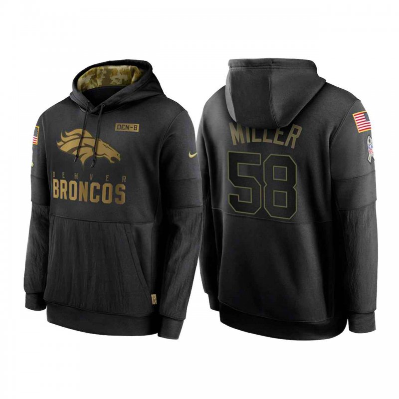 Men's Denver Broncos #58 Von Miller 2020 Black Salute to Service Sideline Performance Pullover Hoodie