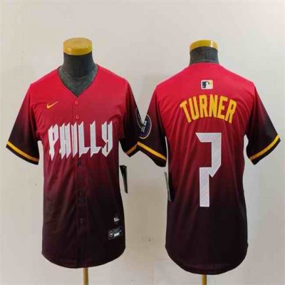 Youth Philadelphia Phillies #7 Trea Turner Red 2024 City Connect Limited Stitched Baseball Jersey