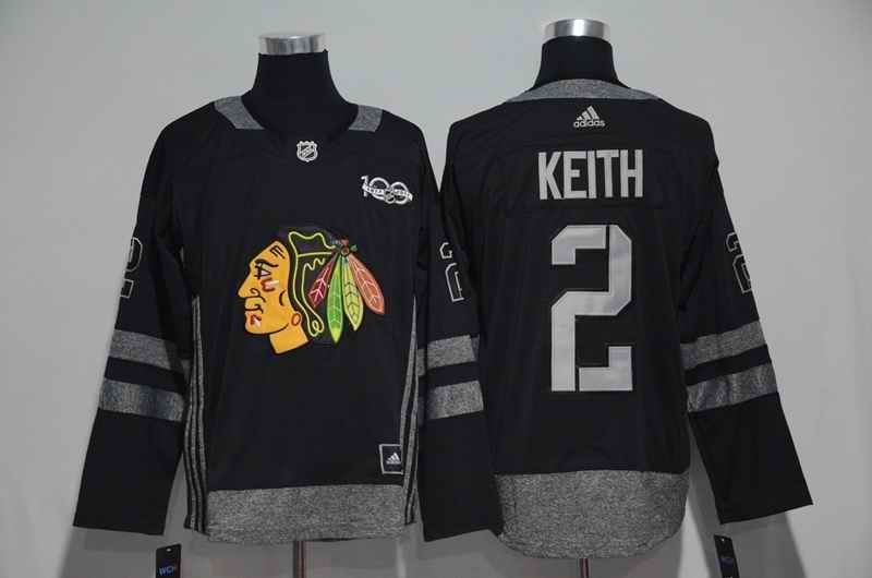 Chicago Blackhawks #2 Duncan Keith Black Men's 1917-2017 100th  Anniversary   Stitched NHL Jersey