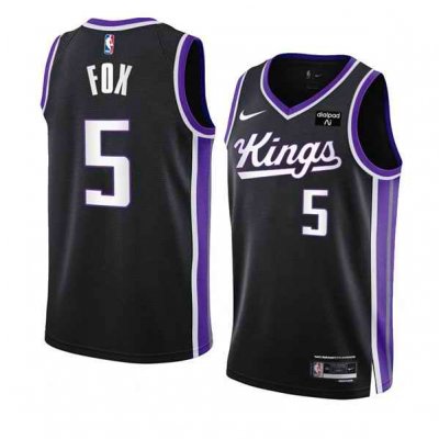 Men's Sacramento Kings #5 De'Aaron Fox Black 2023/24 Icon Edition Swingman Stitched Basketball Jersey