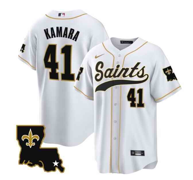 Men's New Orleans Saints #41 Alvin Kamara White 1987 Legacy Cool Base Stitched Baseball Jersey